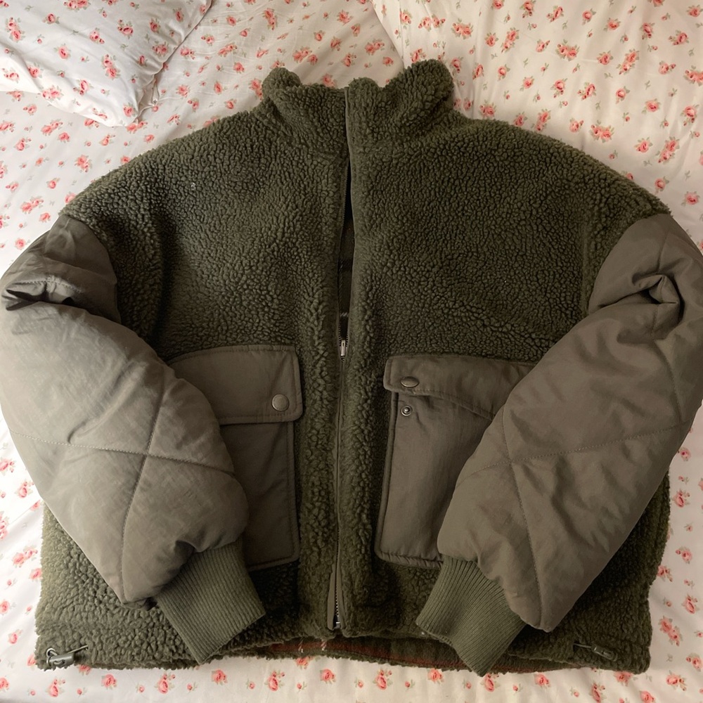 sage green fuzzy jacket